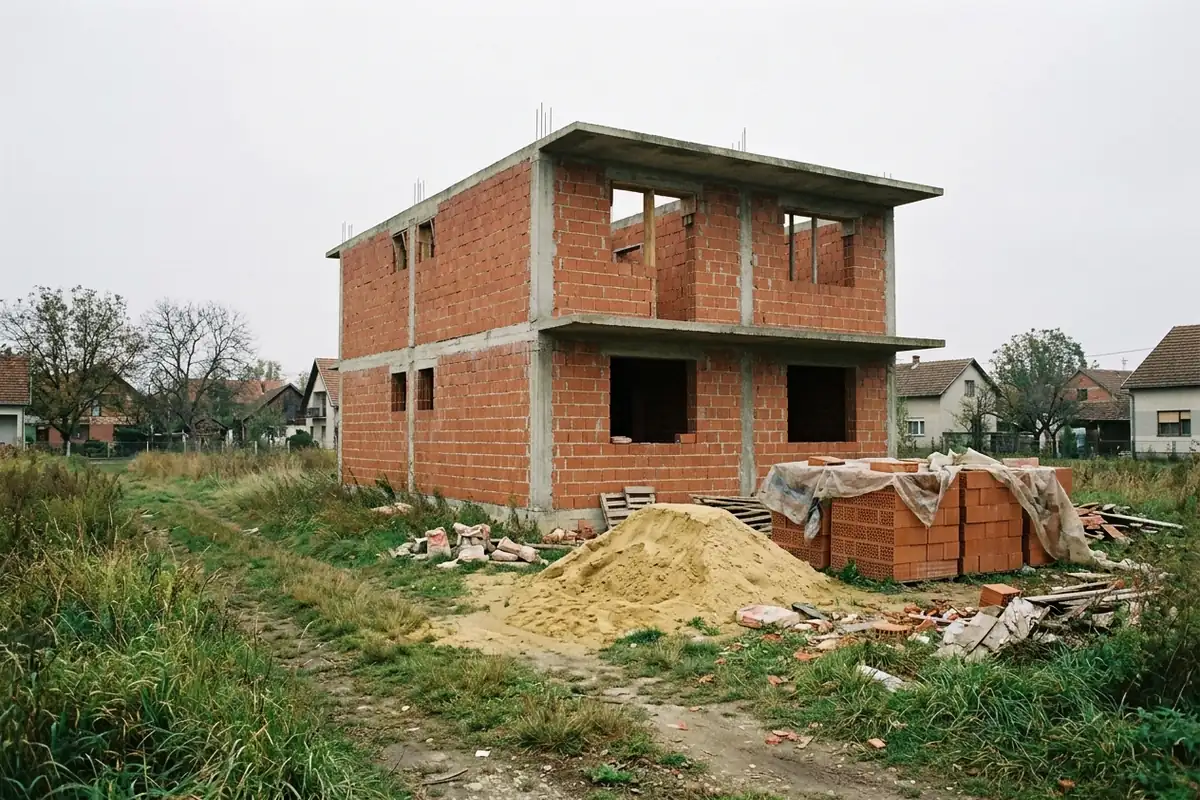 Nedovršena kuća od cigle na placu
